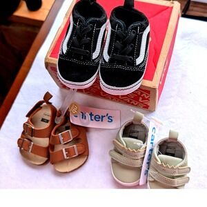 Vans Carter's Newborn Baby Shoe Bundle Old Skool Sneakers Sandals Dinosaur 3pk